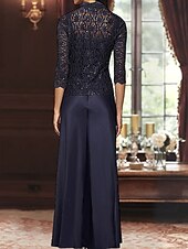 preiswerte Mit Jacke-A-Linie Dreiteilig Brautmutterkleid Elegant Einfach luxuriös Quadrathals Bodenlang Satin Spitze Dreiviertelarm mit Spitze Paillette 2025