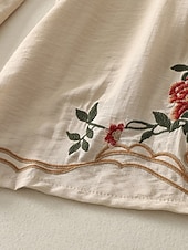 preiswerte Schlichte Hose aus Baumwollleinen-Damen Hose aus Baumwollleinen Chinos Ethno-Stil Basic Lässig Volle Länge Hohe Taille Blumen Bestickt Tasche Elastischer Bund Komfort Außenbereich Mikroelastisch Urlaub Straße Täglich Khaki Beige