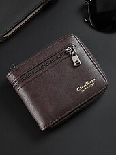 economico Portafogli-Portafoglio da uomo in similpelle con cerniera – design sottile a due ante con più scomparti per carte e tasca portamonete, borsa elegante e resistente per lavoro, viaggi e uso quotidiano