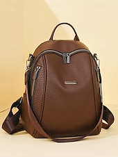 cheap Fashion Backpacks-Women&#039;s Brown Faux Leather Mini Backpack – Water-Repellent Scratch-Resistant Fashion Daypack for Travel, Work and Daily Use