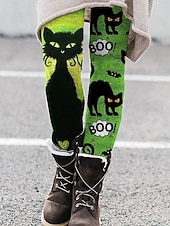 billige Halloween-bukser-Halloween Kvinners Leggings Ferie Vintage Motebasert Full Lengde Høy Midje Bukser Grafisk Trykk Termisk Varm Myk Pustende Elastisk Formell Utendørs Svart Orange Grønn Beige Vår Høst Slank