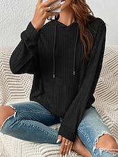 billige Teksturert hettegensere og sweatshirt-Dame Pullover hettegenser-genser عادي Gatemote Fritid Behagelig Langermet Med hette Vanlige topper Gate Ferie Ut på byen Lomme foran Svart Beige Grå Høst