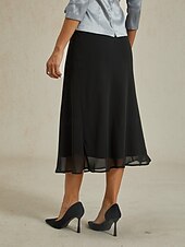 ieftine fuste-Pentru femei Larg Elegant Midi Talie Înaltă Fuste Inelastic Negru Vară Șifon