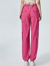 abordables pantalon cargo femme-Femmes Pantalons Cargo Slacks Streetwear Occasionnel Longueur complète Naturel Uni Avec Poches Conception à cordon élastique Doux Tenue quotidienne Week-end Noir Rouge Fuchsia Gris argenté Automne