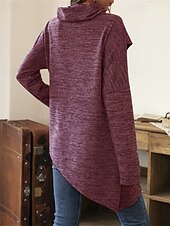 preiswerte Damen Einfache Oberteile-Damen Pullover Mode Täglich Lässig Einfarbig Gerippt Kapuze Gestrickt Langarm Normale Oberteile Stricken Täglich Ferien Ausgehen Schwarz Wein Herbst Winter