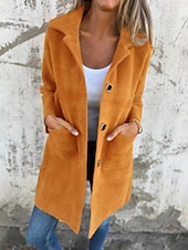 preiswerte Wintermäntel-Damen Mantel Warm Bequem Tasche Knöpfe Mode Einfach Ausgehen Wochenende Einreihig Lang Umlegekragen Normale Passform Langarm Oberbekleidung Rosa Blau Kamel Herbst Winter