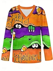 Недорогие Череп и Кости Футболка-Футболка для женщин монстр длинные рукава V-образный вырез туника графика элегантный винтажный стильный обычные топы повседневная одежда выходные печать оранжевый весна осень предосень