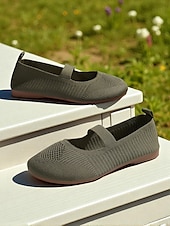 olcso Női lapos sarkú cipők-női széles orrú, flyknit Mary Jane lapos sarkú cipő – kényelmes, lélegző, hétköznapi viseletre, kerti sétákra és hosszú állásidőre
