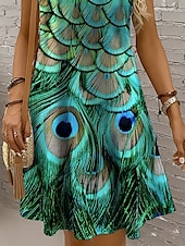 preiswerte Tiere Kleider-Damen Minikleid Sommerkleid A Linie Kleid Schulterfreies Kleid Urlaub Lässig Boho Ferien Strand Normale Passform Grafik Tiermotiv Ärmellos Rundhalsausschnitt Gelb Rote Blau Purpur Sommer Frühling