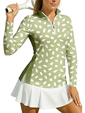 preiswerte Damenbluse-Damen Geometrisch Kreis Punkt Sporthemd Golf-Poloshirt Tennis Shirt Tennis-T-Shirt Langarm Reißverschluss Blumen UPF50+ UV-beständig Hohe Elastizität Feuchtigkeitsableitend Atmungsaktiv Tennis