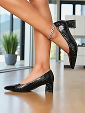 preiswerte Block Heels-Marineblaue Pumps aus Lackleder mit Blockabsatz für Damen – elegante Schuhe mit Krokodilprägung und spitzer Spitze fürs Büro, Partys und formelle Anlässe