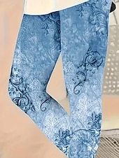 cheap Art&amp;Design Print-Women's Leggings Vacation Vintage Fashion Ankle-Length High Waist Floral Graphic Paisley Printing Soft Breathable High Elasticity Daily Outdoor Navy Light Blue Spring Fall Winter Slim Fit