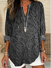 preiswerte Blumenoberteile-Damenbluse Langarm Tunika Oberteile Blumen Grafik Elegant Stilvoll V-Ausschnitt Regelmäßige Oberteile Täglicher Urlaub Print Rot Blau Lila Grün Grau Sommer Frühling Herbst