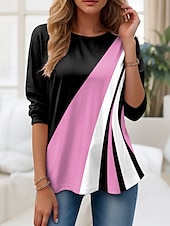abordables T-shirt rayé et géométrique-Femmes T-shirt Graphique Géométrique Bloc de Couleur ancien Élégant Classique manche longue Col ras du cou Col rond Hauts Réguliers Quotidien Imprimé Rose Claire Bleu Violet Vert Gris Été Printemps