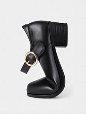 levne Block Heels-Dámské Podpatky Bílé boty Kancelář Práce Přezky Blokovat patu Oblá špička Pohodlné Chůze Kůže Spona Černá Béžová