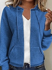 billiga Texturerade Huvtröjor &amp; Sweatshirts-Dam Tröjor Zip Up sweatshirts Slät Ledigt Långärmad Rund hals Vanliga toppar Gata Helgdag Utekväll Dragkedja Ficka Svart Vit Blå Grå Höst Vinter
