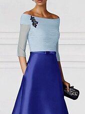 economico Vestiti da sera-Abito da sera elegante a trapezio in raso con tasche, nero, oro e bianco, formale, da sposa, lungo fino al pavimento, manica a mezza manica, con scollo a V e arricciato, 2025