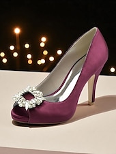 クリスタルバックル付きレディースサテンピープトゥパンプス - カクテルパーティーや夜のイベントに最適な、クラシックな女性用ハイヒールドレスシューズ お買い得  カクテル-クリスタルバックル付きレディースサテンピープトゥパンプス - カクテルパーティーや夜のイベントに最適な、クラシックな女性用ハイヒールドレスシューズ