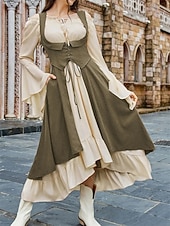 cheap Dresses-Medieval Renaissance Cocktail Dress Cosplay Costume Prom Dresses Viking Outlander Fancy Dress Women's Celtic Pirate Fantasy Masquerade LARP Ren Faire Festival Adults' Dress