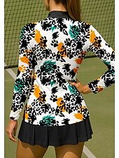abordables Camisa de Mujer-Women's Animal Leopard Sport Shirt Golf Polo Shirt Tennis Shirt Tennis Top Long Sleeve Zipper Floral UPF50+ UV Resistant High Elasticity Moisture Wicking Breathable Tennis Golf Pickleball Stand