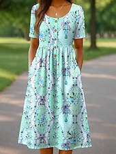 economico Abito Boho-Per donna Abito Midi Vestito Casual Vestito Estivo Abito a trapezio Abito Estivo Vacanza Casual Spiaggia Ferie Vestibilità comoda Floreale Grafico Manica Corta Girocollo Rosa Blu Viola Verde Estate