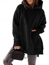 billige Enkle topper-Dame Pullover hettegenser-genser عادي Gatemote Fritid Langermet Med hette Vanlige topper Gate Ferie Lomme Svart Rosa Vin Beige Lyseblå Vinter