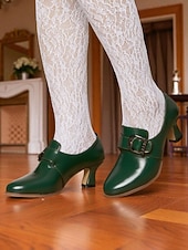 billige 1920-tallet-Retro brune damesko med imitert skinn – pumps inspirert av 1930-tallet for elegant kontorantrekk og antrekk i vintagestil