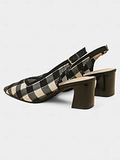 cheap Block Heels-Women&#039;s Red Gingham Slingback Block Heel Pumps - Retro Style Knit Dress Shoes for Comfortable Walking, Casual Picnic, Summer Parties, and Daily Office Wear