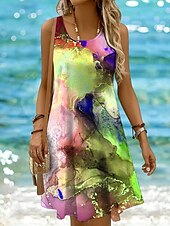 ieftine Rochii Art&amp;Design-Pentru femei Rochie Mini Rochie casual Rochie de Vară Rochie A line Rochie cu umeri Vacanță Casual Fit regulat Grafic Abstract Imprimare de marmură Fără manșon În U Scoateți gâtul Galben Roz