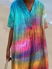 cheap Art&amp;Design Dress-Women&#039;s Midi Dress Sundress A Line Dress Vacation Casual Beach Party Going out Beach Loose Fit Ombre Graphic Short Sleeve V Neck Pink Summer Spring