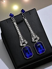 cheap Women&#039;s Earring-Women&#039;s 1920s Gatsby Drop Earrings - Art Deco Long Dangle Earrings with Blue Gemstones and Rhinestones for Roaring Twenties Parties