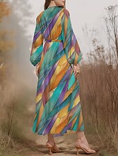 preiswerte Kunst &amp; Design Kleid-Damen Midikleid Freizeitkleid Chiffon Schwingkleid Modern Urlaub Täglich Wochenende Normale Passform Geometrisch Farbverläufe Langarm V Ausschnitt Schwarz Gelb Königsblau Blau Sommer Frühling Herbst