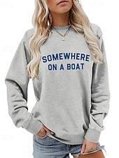 billige Grafisk butikk Sweatshirts &amp; Hettegensere-Dame Genser med genser Bokstaver Gatemote Fritid Langermet Crew-hals Vanlige topper Gate Ferie Trykt mønster Rød Blå Grønn Grå Høst Vinter