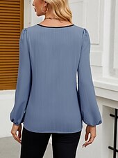 billige Kvinne Striper &amp; Geometriske Topper-Dame Skjorte Helfarge Stilfull Fritid Langermet V-hals Vanlige topper Daglig Lapper Rosa Rød Blå Aprikos Vår Høst