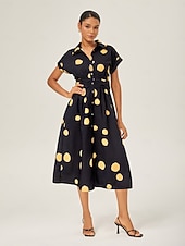 economico Abiti floreali-Per donna Da donna Vestito Casual Nero Manica Corta Pois Estate Colletto a Camicia Vacanza XS S M