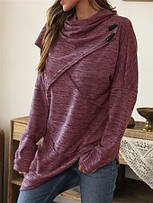 preiswerte Damen Einfache Oberteile-Damen Pullover Mode Täglich Lässig Einfarbig Gerippt Kapuze Gestrickt Langarm Normale Oberteile Stricken Täglich Ferien Ausgehen Schwarz Wein Herbst Winter