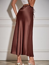 abordables Faldas Lisas-Mujer Falda Casual Maxi Tiro Medio Faldas Plano Correa Microelástico Vacaciones Calle Vino Azul marinero Negro Verde Ejército Otoño Poliéster
