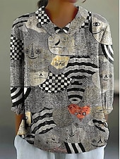 economico Top a Righe e Geometrici per Donne-Per donna Camicia Grafico Geometrico Quotidiano Elegante Moderno Manica Lunga Collare Peter Pan Top Regolari Quotidiano Stampato Verde e blu Giallo Marrone chiaro Blu Rosa Estate Primavera Autunno