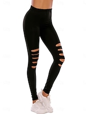 ieftine Jambiere simple-Pentru femei Jambiere Colanți confortabili Șic Stradă Casual Lung Talie Înaltă Simplu ripped Cut înalt Respirabilitate Απαλό Strech Vacanță Stradă Purtare Zilnică Negru Toamnă Fit regulat