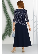 halpa Lattian pituus-Helmipitsi A-linjainen morsiamen äidin mekko elegantti ponchotyylinen yksinkertainen minimalistinen venekaulus lattiamittainen sifonki helmillä koristeltu pitsi 3/4-hihat 2025