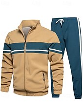 economico giacca sportiva-Per uomo Giacca Leggera Giacca Casual Set Vacanza Quotidiano Tasca 2 Pezzi Primavera Autunno Blocco di colori Moda Classico Collo alla coreana Regolare Nero Verde Cachi Giacca