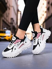 お買い得  レディーススニーカー-レディースのチャンキーな白と緑のスニーカー - 通気性のあるメッシュのレースアッププラットフォームトレーナー、ウォーキング、旅行、ストリートウェアに最適なカジュアルスポーツランニングシューズ