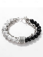 Недорогие Мужские украшения-мужской браслет-цепочка из натуральных камней с бусинами – двухрядный регулируемый браслет с застежкой-тогл для повседневного, уличного и праздничного стиля