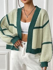 preiswerte Strickjacken und Oberbekleidung-Damen Strickjacke Mode Farbblock Gerippt Kapuze Patchwork Gestrickt Langarm Normale Oberteile Stricken Ferien Ausgehen Wochenende Schwarz Rosa Herbst