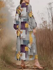 preiswerte Kunst &amp; Design Kleid-Damen Midikleid Freizeitkleid Chiffon Schwingkleid Modern Urlaub Täglich Wochenende Normale Passform Blumen Karomuster Langarm V Ausschnitt Purpur Grün Grau Sommer Frühling Herbst