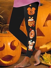 levne Halloween kalhoty-Dámské Legíny prázdniny Vinobraní Módní Po kotníky Vysoký pasPantsHalloween Grafika Dýně Potisk Yumuşak Prodyšné Elastické Formální Venkovní Dovolená rýžově bílá Oranžová Hnědá Jaro Podzim Zima Slim