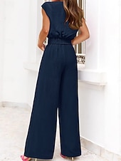 Mulheres Moda Roupa de rua Diário Conjuntos de calças Manga Curta Decote V Côr Sólida Cordões Casual Diário Preto Azul Marinho Escuro Azul Marinha Verão Normal baratos Blusas femininas-Mulheres Moda Roupa de rua Diário Conjuntos de calças Manga Curta Decote V Côr Sólida Cordões Casual Diário Preto Azul Marinho Escuro Azul Marinha Verão Normal