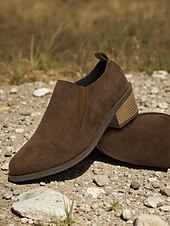 billige Slip-ons og loafers til kvinner-Brune damesko i semsket skinn med lav hæl – komfortabel, avslappet stil for turer utendørs, gårdsbesøk og hverdagsbruk