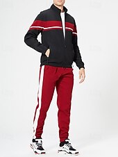 economico giacca sportiva-Per uomo Giacca Leggera Giacca Casual Set Vacanza Quotidiano Tasca 2 Pezzi Primavera Autunno Blocco di colori Moda Classico Collo alla coreana Regolare Nero Verde Cachi Giacca