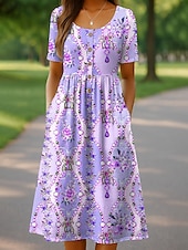 economico Abito Boho-Per donna Abito Midi Vestito Casual Vestito Estivo Abito a trapezio Abito Estivo Vacanza Casual Spiaggia Ferie Vestibilità comoda Floreale Grafico Manica Corta Girocollo Rosa Blu Viola Verde Estate